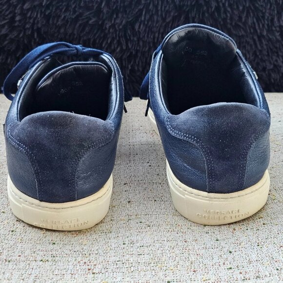 Versace Collection Men Shoes Blue Suede Leather Lace Up Medusa Sneaker Size 43 - Picture 4 of 11